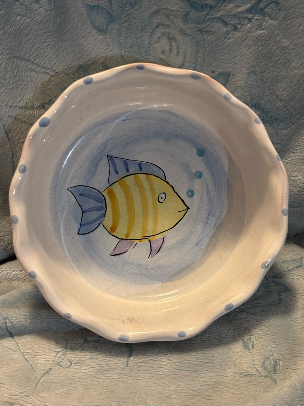 Yellow Fish Ceramic Bowl with Blue Accent